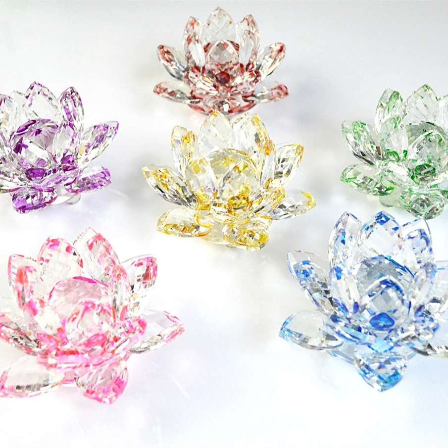 60mm-200mm Fengshui Crystal Lotus Flower Crafts Glass Paperweight Ornaments Figurines Home Wedding Party Decor Gifts Souvenir