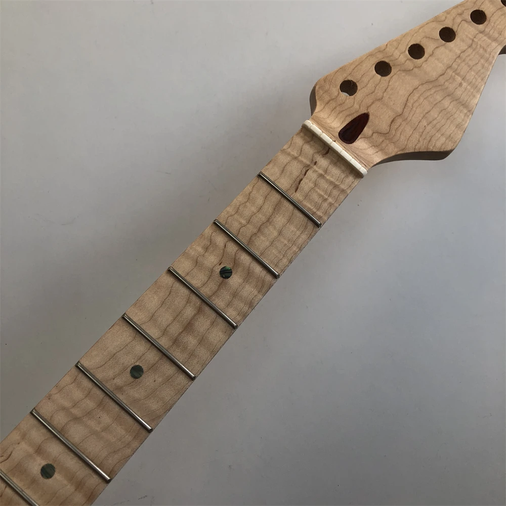 

Tiger Flame Maple Guitar Neck 22 Frets 25.5inch Fingerboard Abalone Dots Natural Guitar Parts DIY