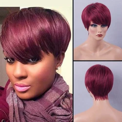 Short Bob Wig With Bangs Straight Brazilian Hair Wigs For Women Human Hair Glueless Red Full Machine Made Cheap Human Hair Wigs