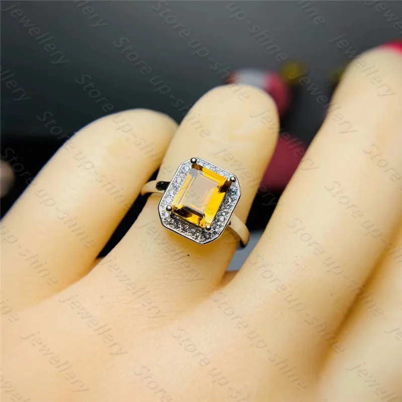 

Hot sale style natural citrine ring 925 silver women's ring engagement ring shiny atmosphere style