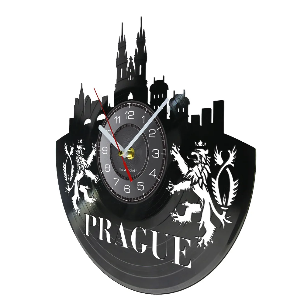 Prague Skyline Vinyl Record Wall Clock Capital Of Czech Republic Cityscape Home Decor Handicraft Art Travelling Souvenir Watch