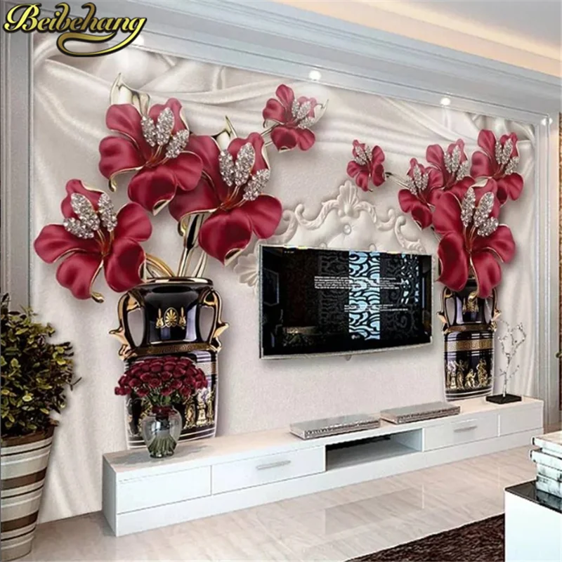 beibehang papel de parede 3d photo living room Golden jewelry flowers TV background wall paper bedroom wallpaper large murals