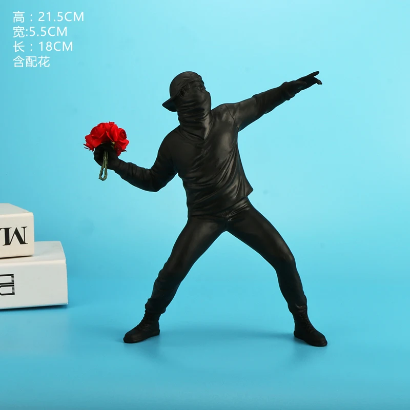 Resin Statues Sculptures Banksy Flower Thrower Statue Bomber Home Decoration Accessories Modern Ornaments Figurine Collectible