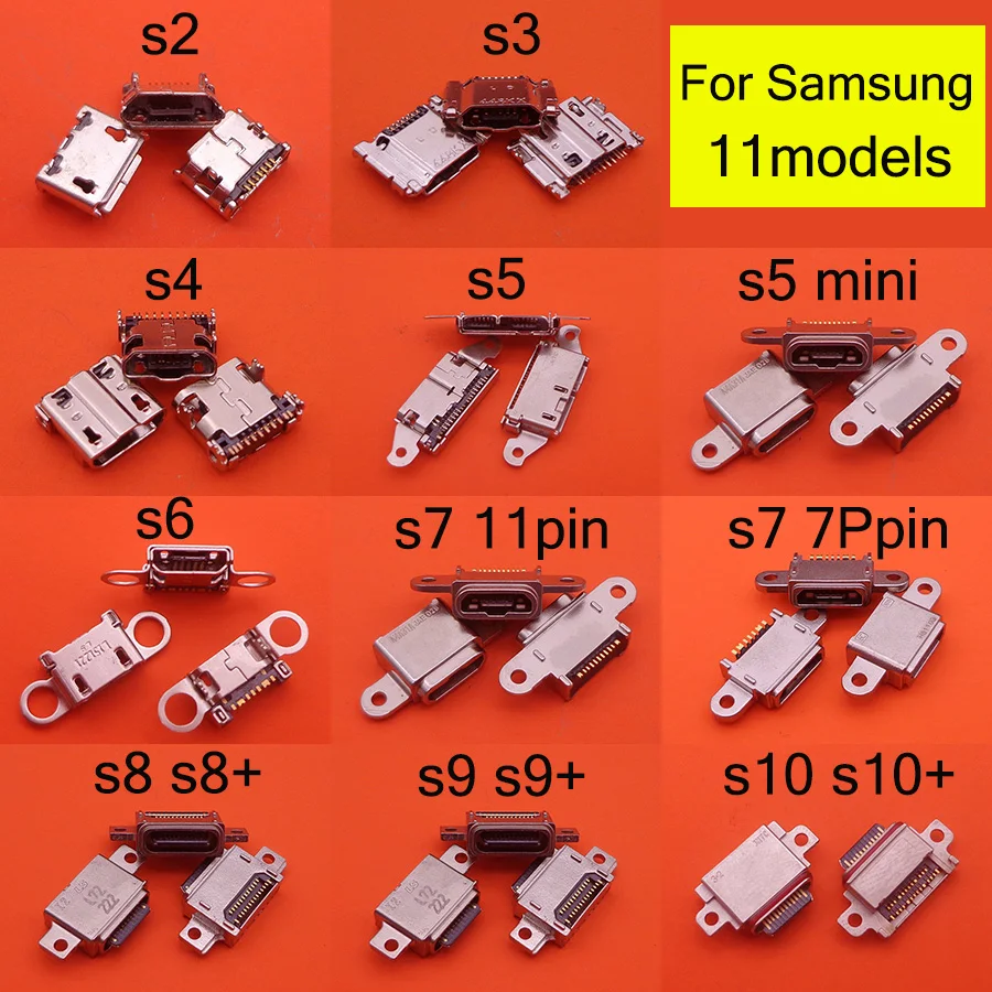 2pcs New Micro USB Charging Port Power Jack For Samsung Galaxy S2 S3 S4 S5 S6 S7 7pin 11pin S8 S9 S10 Plus USB Connector Socket