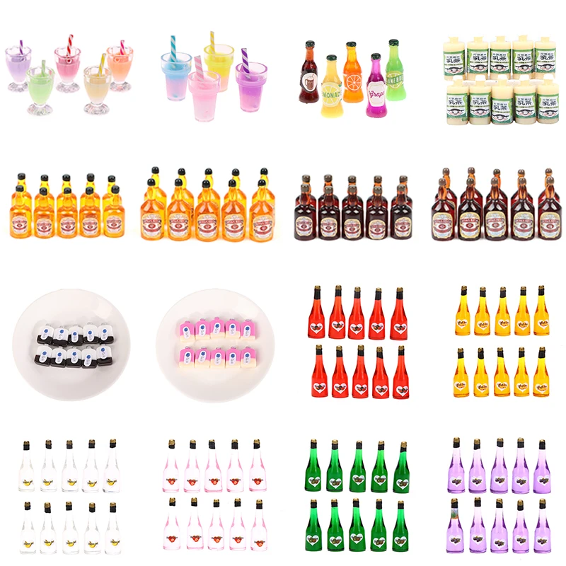 Various Styles 10pcs Mini 1/12 Dollhouse Miniature Simulation Whisky Wine Bottles Pretend Play Toys Doll Food Drink Accessories