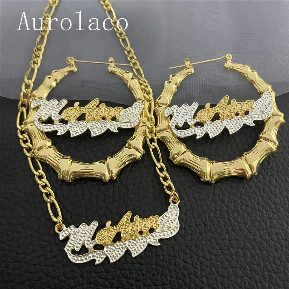 AurolaCo Custom Name Jewelry Set New Ladies Hoop Earrings Custom Name Earrings Gold Heart Earrings Holiday Gifts