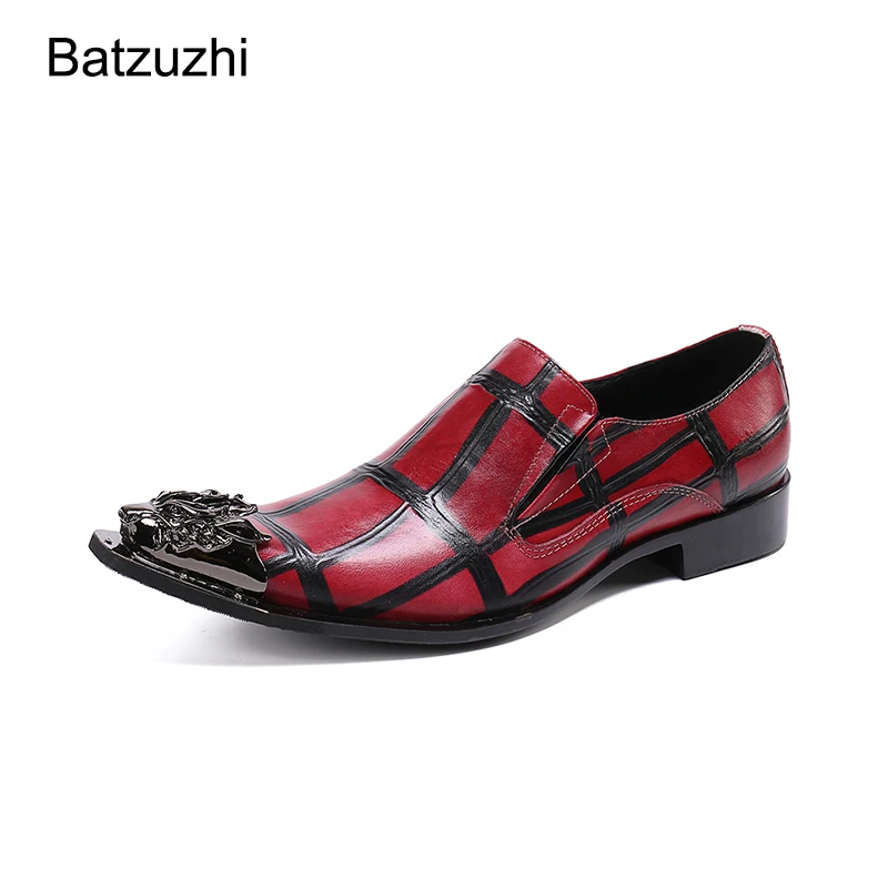 

Batzuzhi Italian Type Men's Shoes Metal Pointed Toe Wine Red Genuine Leather Dress Shoes Men Party & Wedding Zapatos Hombre!