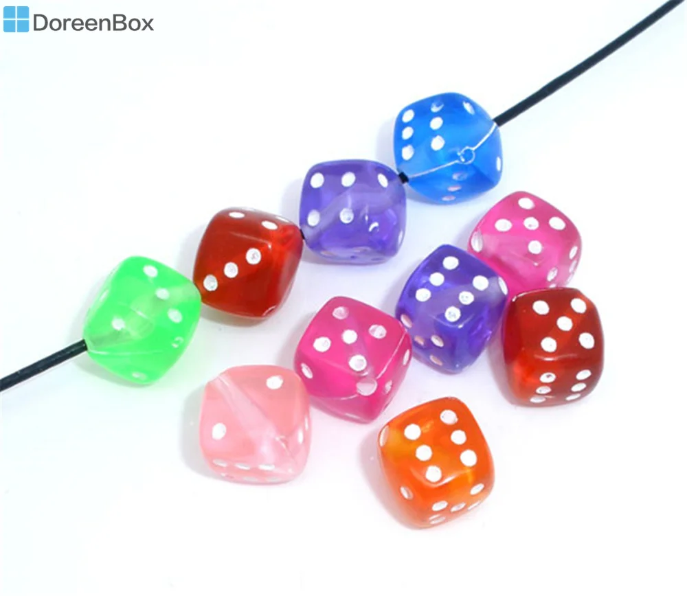 100 szt Doreen Box kości akrylowe Spacer koraliki Multicolor mieszane losowo dla DIY biżuteria podejmowania 9x9mm, otwór: 1.3mm