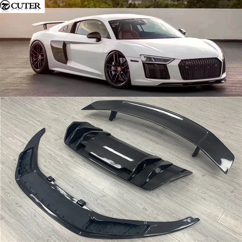 

New R8 v Style Carbon Fiber Front Bumper Lip Rear Bumper Diffuser Rear Spoiler Wings for Audi R8 Car Body Kit 16-18