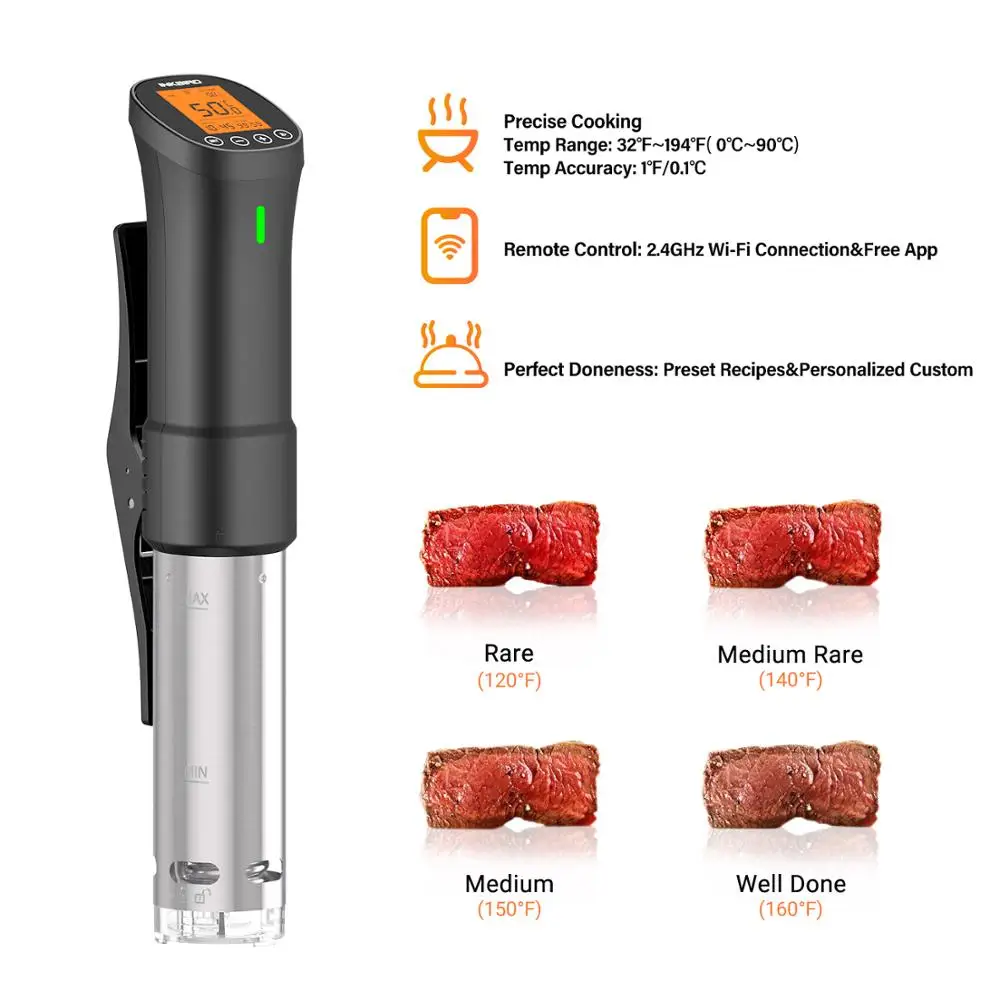 INKBIRD ISV-200W Wi-Fi Culinary Sous Vide Precision Cooker Slow Cook with 1000W Immersion Circulator&Stainless Steel Components