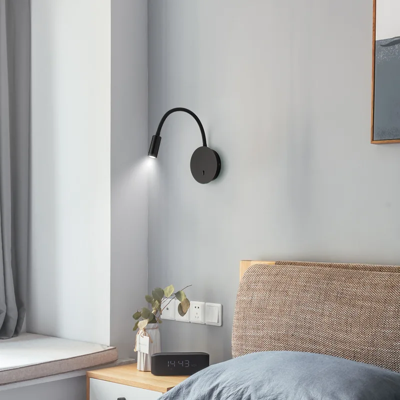 Modern LED Wall Lamp  Home Hotel Bedside Reading Lamp 5W With Switch black white Wall Light Indoor Lighting Luminaire