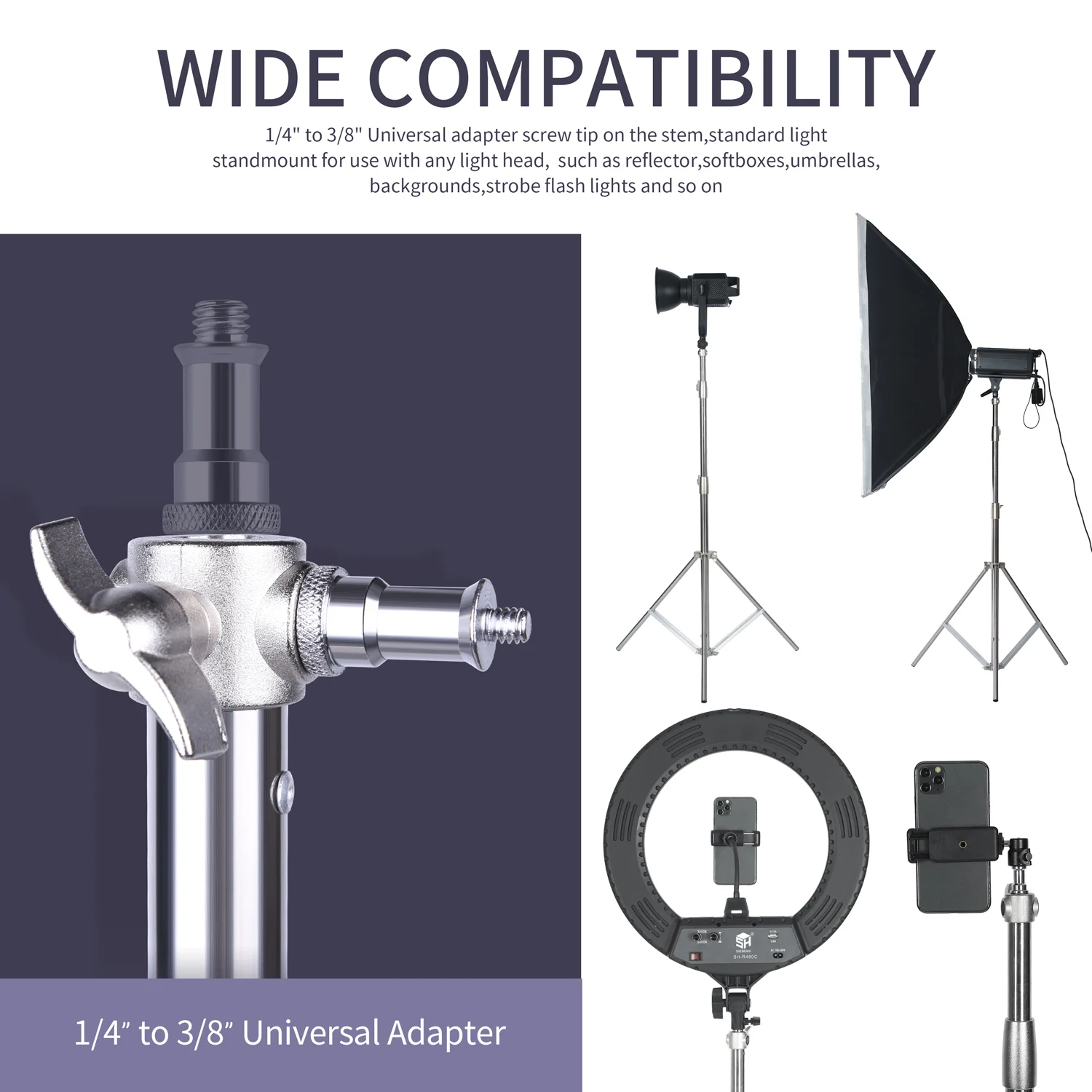 Imagem -06 - Suporte de Luz de Adaptador Universal 110 Polegadas 280 Centímetros Suporte Dobrável Aço Inoxidável 12 Peças 2.8m