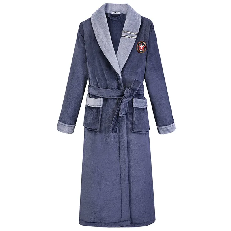 Bata larga de franela acolchada para hombre, camisón grueso de invierno, Kimono largo, albornoz cálido, ropa de dormir informal de lana de Coral,