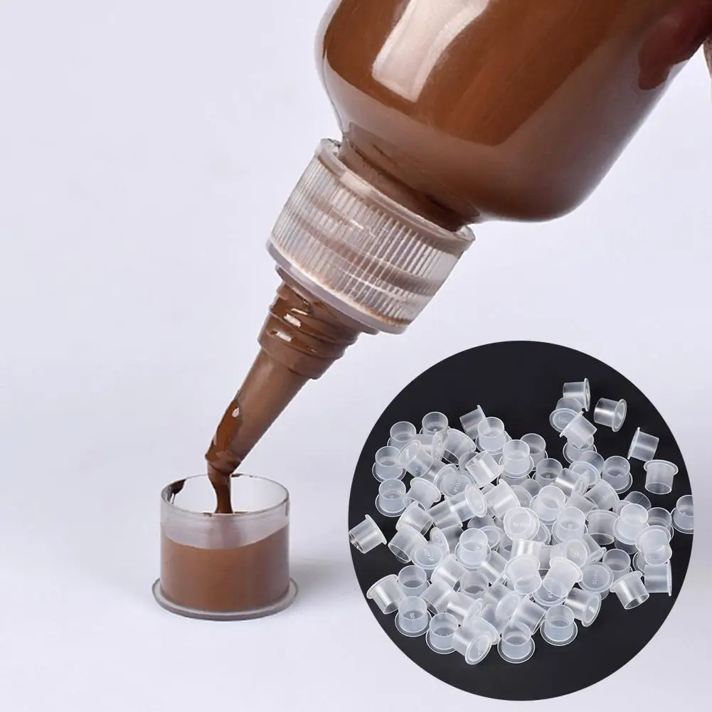 100Pcs Set Tattoo Cup Disposable Safe Plastic Tattoo Color Caps for Use Tattoo Ink Cup