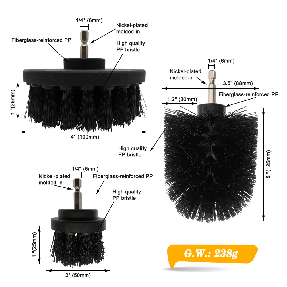 1 Set/3 PCS Electric Brush Kit Power Scrubber Pad Drill Cleaning Brush For Carpet Glass Car Tires Nylon Brushes Scrubber Drill