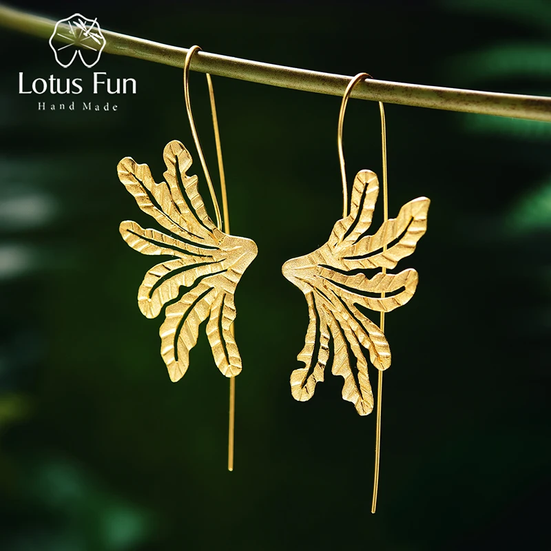 Lotus Fun Real 925 Sterling Silver Natural Creative Handmade Fine Jewelry Special Grass Fashion Drop Earrings for Women Brincos