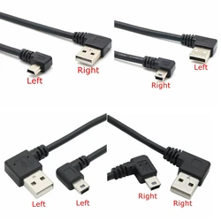 Mini kabel do transmisji danych USB 25cm, prawy lewy kąt USB 2.0 A męski na Mini USB 5 Pin lewego prawego kąt męski Adapter kablowy złącze