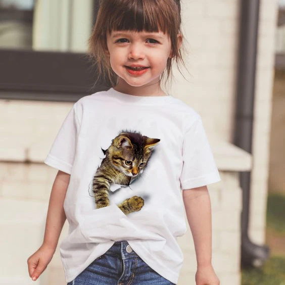

2022 New Baby Cute T-Shirts Fashion Casual 3d Cat Print Girls Fashion Casual Shirt Clothes Toddler Children Short Sleeve Tops