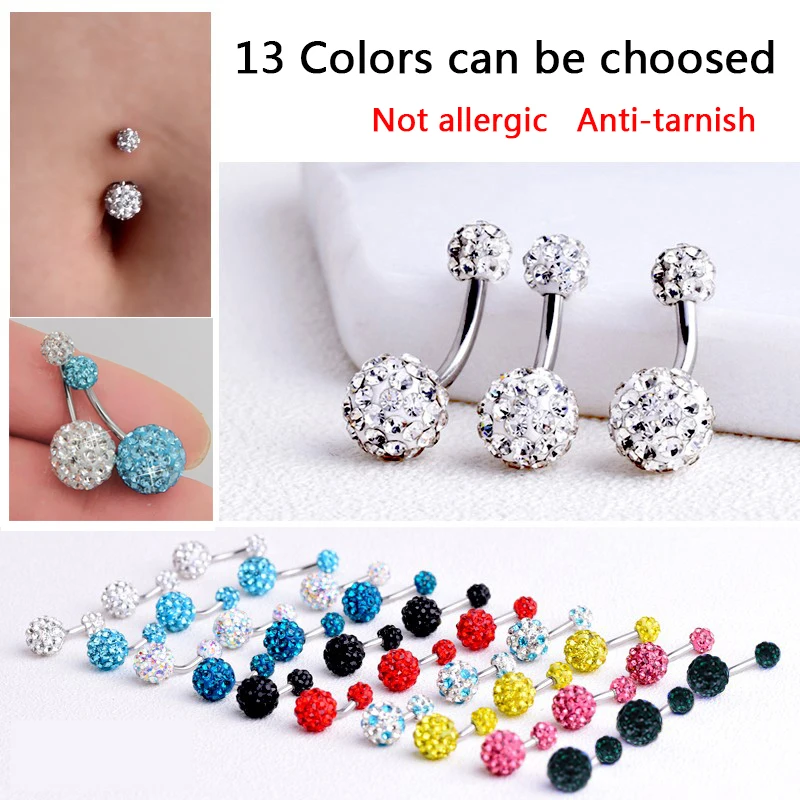 1pc 14G Piercing Navel Surgical Steel Single Crystal Rhinestone Belly Button Rings Navel Piercing Ombligo 5/8mm Ball Nombril