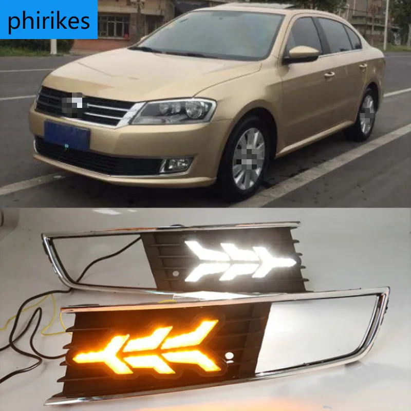 

1 Pair LED DRL Daytime Running Light For Volkswagen VW Lavida 2013 2014 with Yellow Trun Signal Light Blue Night Lamp