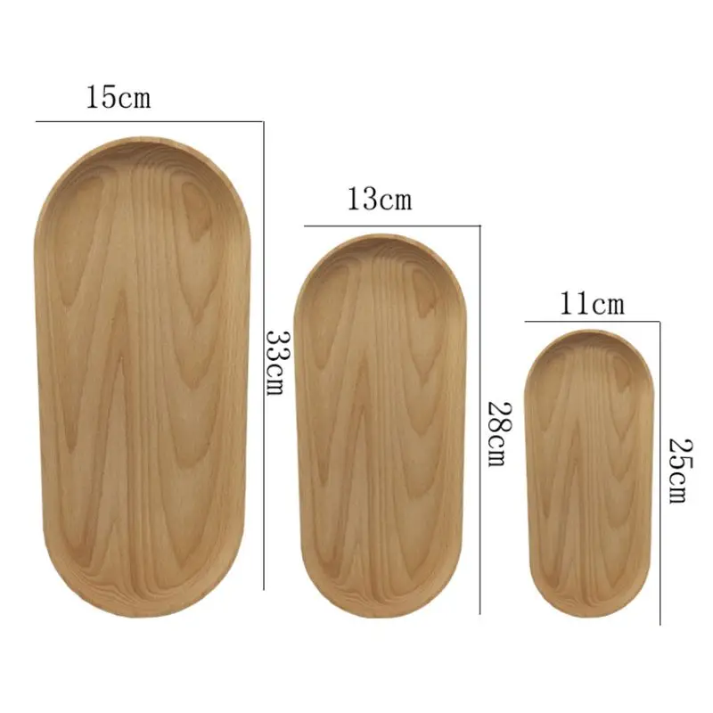 Appetizer Trays Oval shape Tea trays Wood Plate Serving Tray Wooden Steak Plate 3PCS