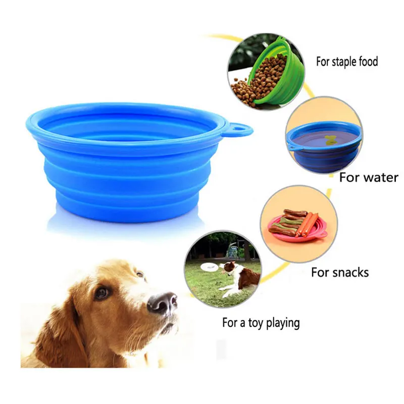 Silicone Cat Dog Food Or Water Bowl Bright Color Three Folding 350ml Pet Bowl Feeder Pet Supplies Free Send 1 Carry Hanging Hook