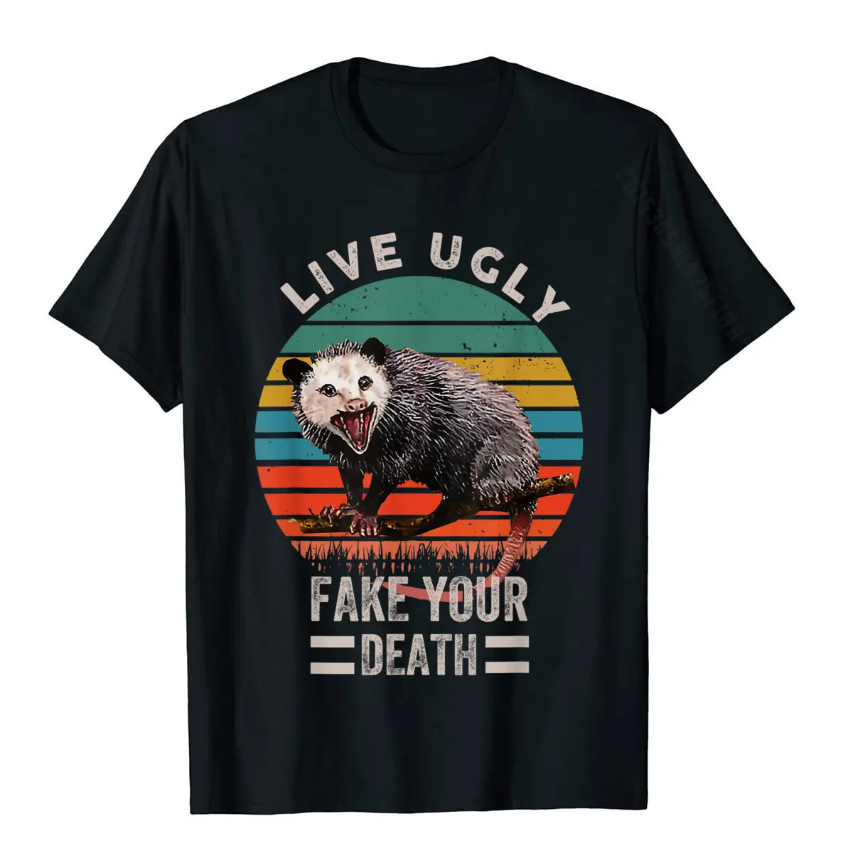 Vintage Live Ugly Fake Your Death Opossum Funny T-Shirt Brand Printed On Tshirts Cotton Men T Shirt Printed On