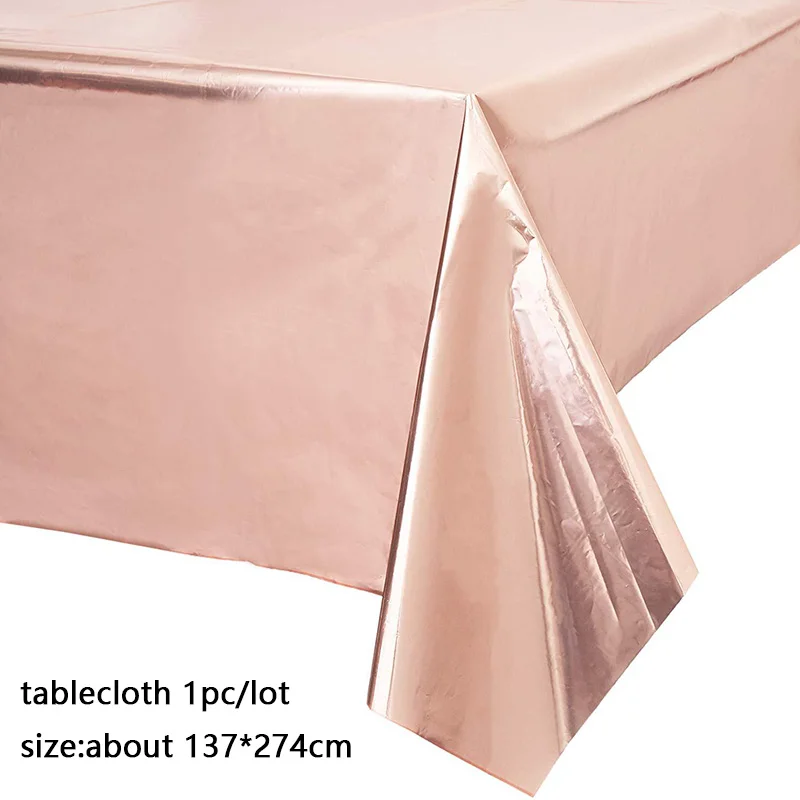 137*274cm Rose Gold Tablecloth Gold/Silver Dot Aluminum Mold Table Cover Adult Happy Birthday Party Supplies Wedding Decorations