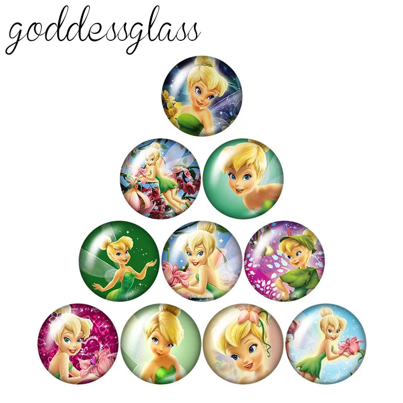 

Disney Princess Tinker Bell Wings 10pcs 12mm/18mm/20mm/25mm Round photo glass cabochon flat back Necklace Making findings