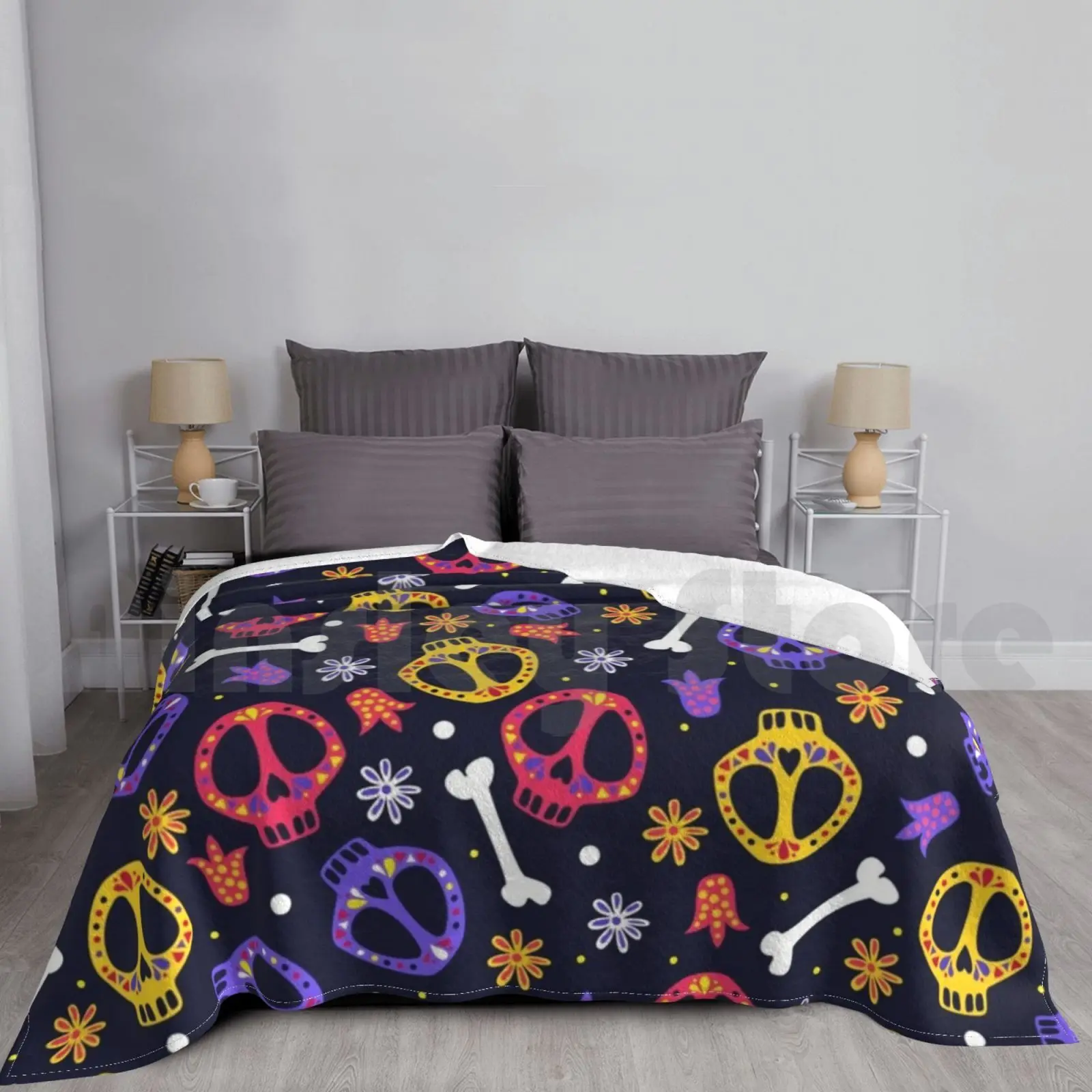 Funny Color Scull Dia De Los Muertos Blanket For Sofa Bed Travel Funny Color Scull Bonnie Pattern