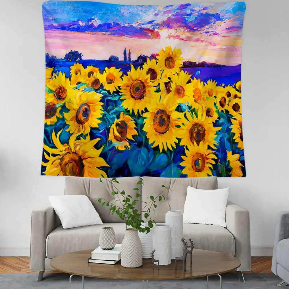 

PLstar Cosmos Bohemian style sunflower oil painting Tapestry 3D Printing Tapestrying Rectangular Home Decor Wall Hanging style-1