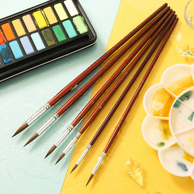 Fotografia 6: Conjunto de canetas aquarela com gancho de cabelo, 6 peças, caneta guache de cabeça redonda, óleo digital, meticuloso, pintado à mão, linha de pintura, teste de arte