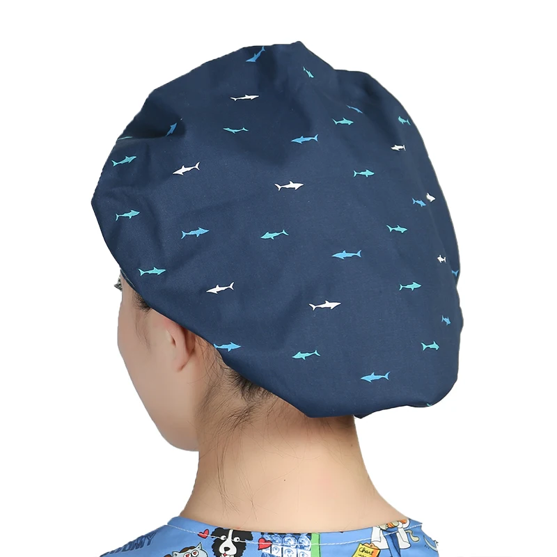 Bouffant Scrubs Hats Cartoon Printed Cotton Printed Sweatband Caps Washable Adjustable Work Wear Beauty Salon Working Caps