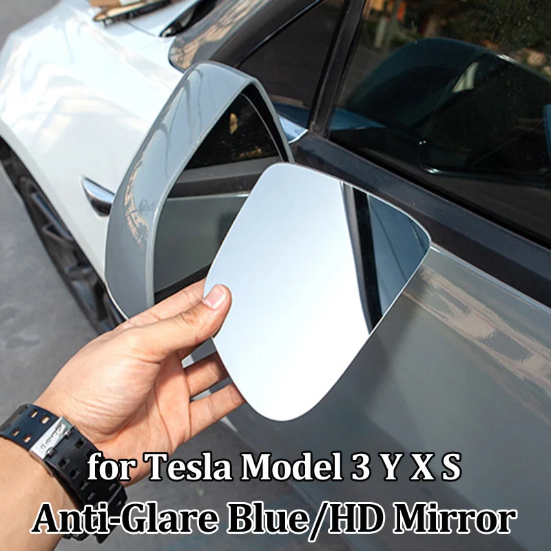 1 pair 800 Side Rearview Mirror Blue Glass Lens for Tesla Model 3 Y S X Wide Angle Door Anti-glare Mirror Exterior Accessories