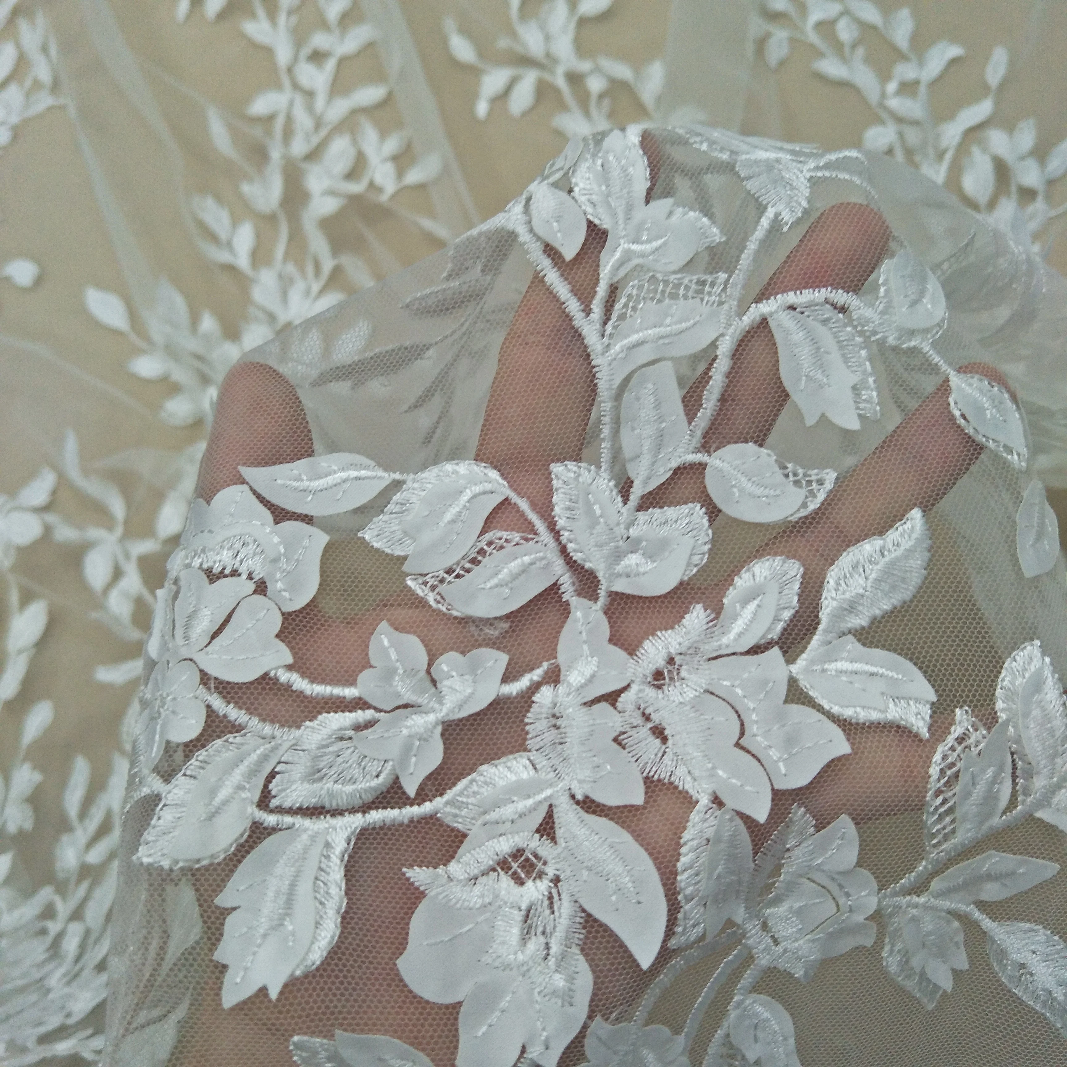 

Fashion leaf lace wedding gown dress lace fabric 130cm width ivory wedding fabric sell by yard