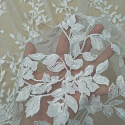 Lace Leaf Wedding Dress Fabric, Lace Fabric, Ivory, 130cm Width, Fashion, Sale by Yard