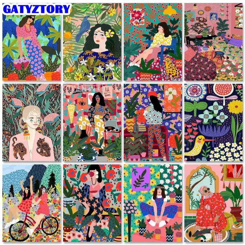 

GATYZTORY Painting By Numbers Starter Kits Cartoon illustrations Girl Drawing On Canvas DIY Acrylic Paint By Numbers Home Deor