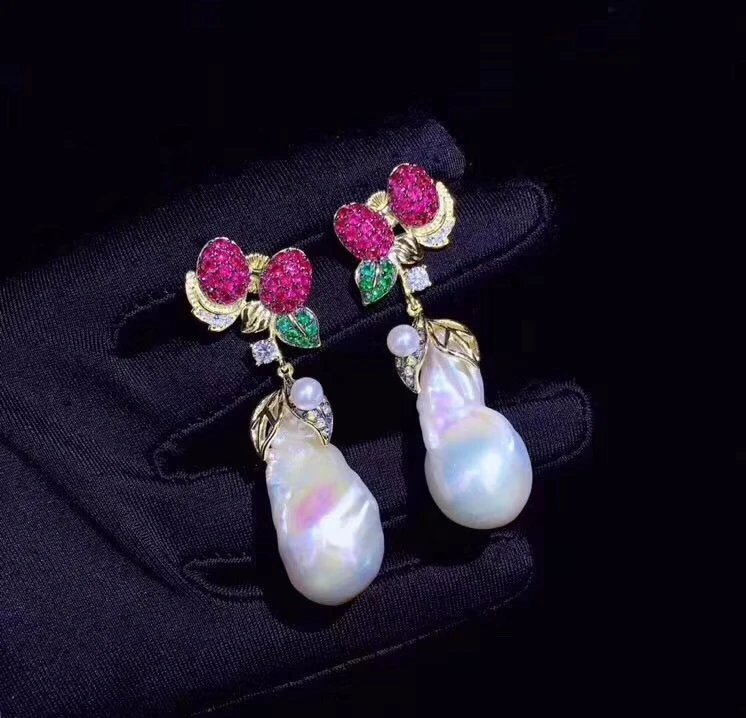 Freshwater White Keshi Pearl Cz Pave Earrings