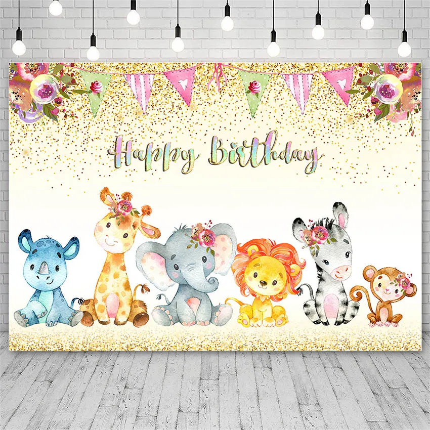 

Avezano Birthday Photography Backdrops Animal Party Lion Monkey Flowers Decor Banner Background Photo Studio Photocall Photozone