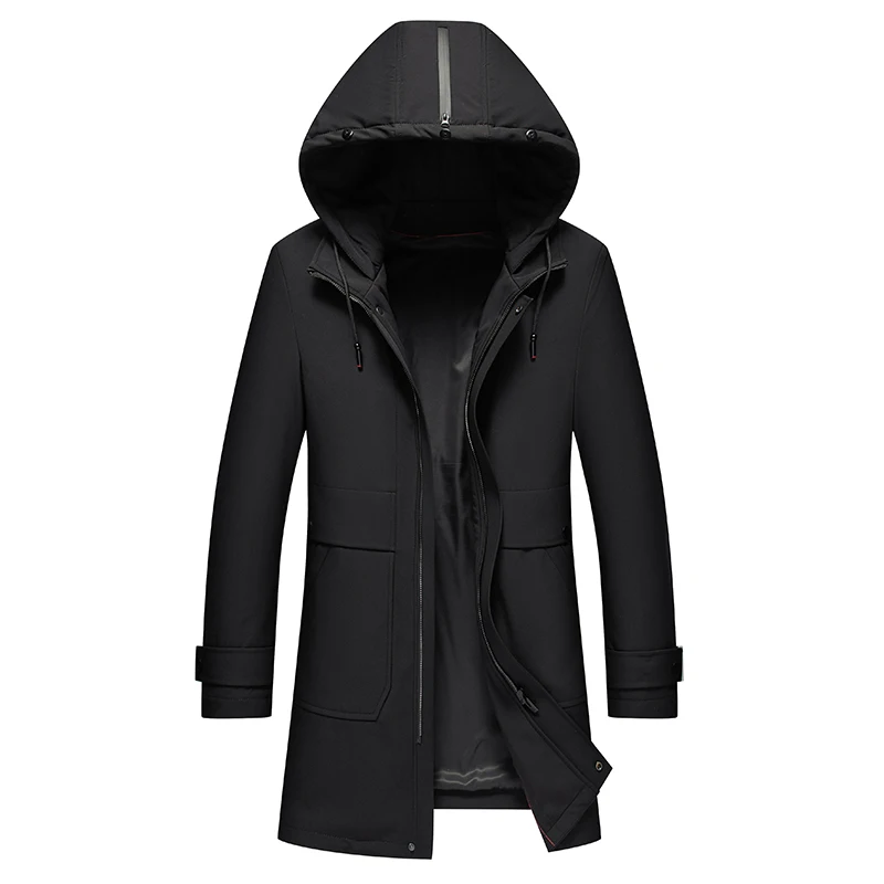 2025 جواكت شتوية الرجال الدافئة كبيرة الثعلب الفراء طوق معاطف سوداء جاكيتات للرجال منتصف طول معاطف الفراء في الهواء الطلق ، أحجام كبيرة M-4XL