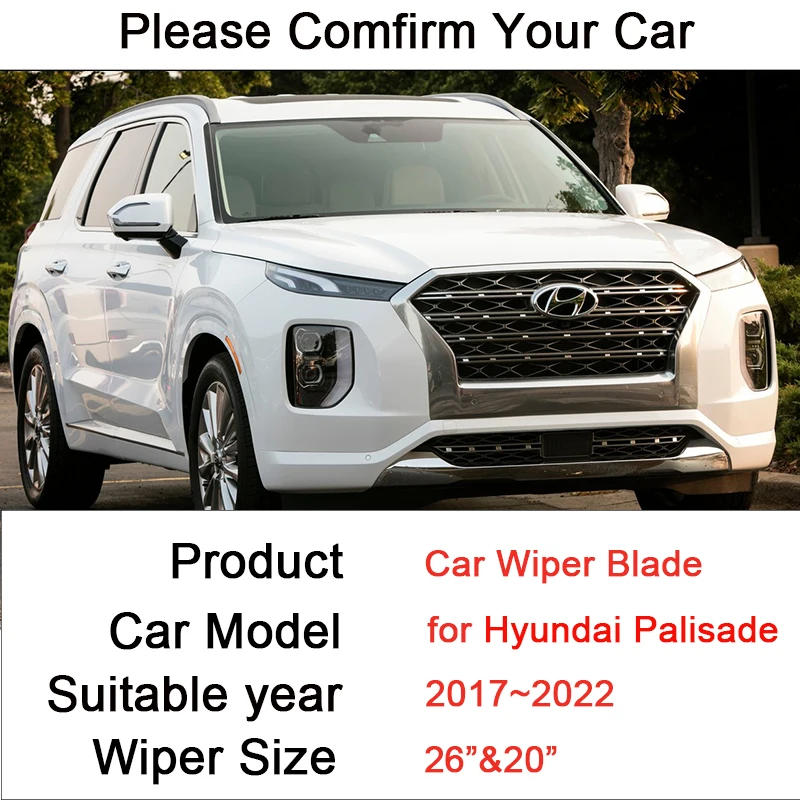 Car Front Windshield Wiper Blades for Hyundai Palisade 2017 2018 2019 2020 2021 2022 Frameless Rubber Snow Scraping Accessories
