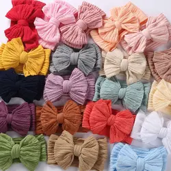 30pc/lot Cable Knit Nylon Bow Headwraps Baby Ribbed Headbands Double Layer Knot Bow nylon headbands,Kid Girl Hair Accessories