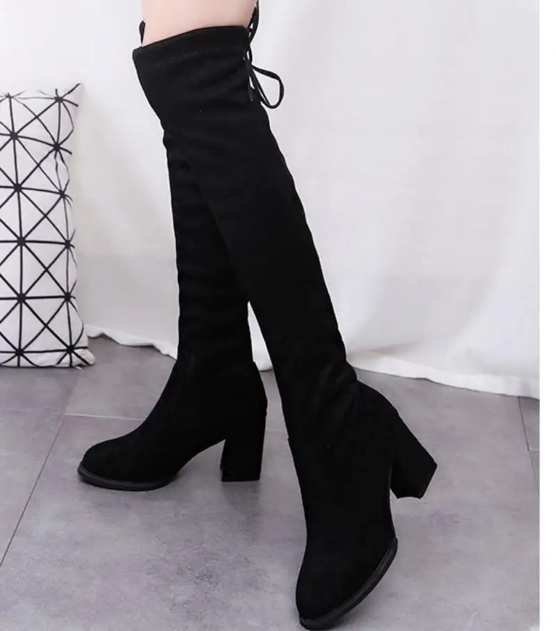 Spring Winter Over The Knee Women Boots Stretch Fabrics High Heel Slip on Shoes Pointed Toe Woman Long Boots women\'s high heels