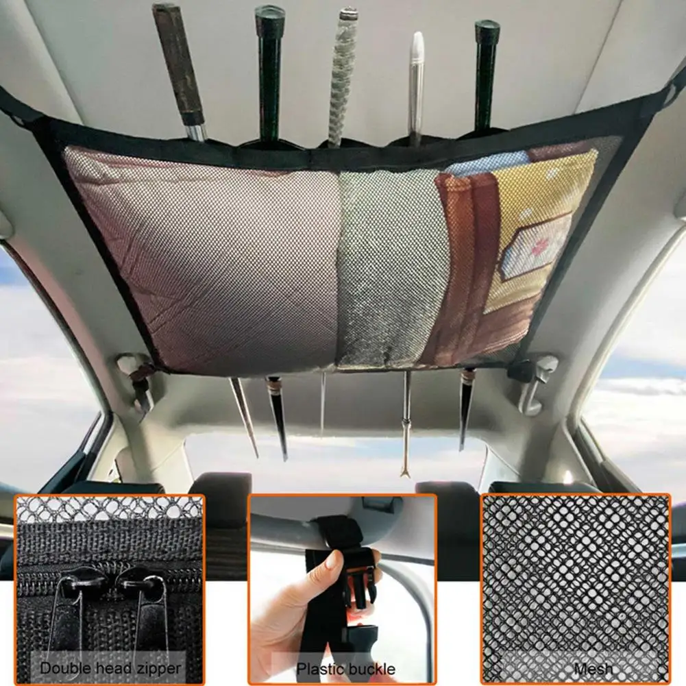 Car Ceiling Cargo Net Pocket Car Roof Long Trip Storage Bag Tent Putting Quilt Children's Toy Sundries Interior Accessorie