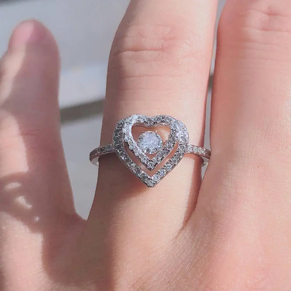 Fashion Dance Heart Promise Ring 925 sterling Silver Dance Simulated Diamond Perfect Party Wedding Band Rings for women Jewelry