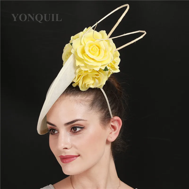 Gorgeous Kenducky Big Hair Fascinators For Prom Cocktail Church Hats Elegant Women Fedora Lady Fancy Nice Rose Flower Headwear