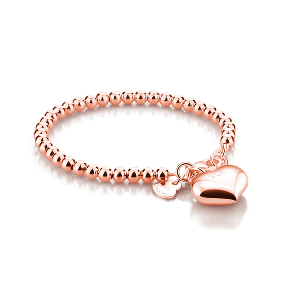 High Quality Simple Ball Bead Bracelet 100% 925 Sterling Silver Heart  Bangle Fashion Woman Girl 15cm/20cm Chain Jewelry