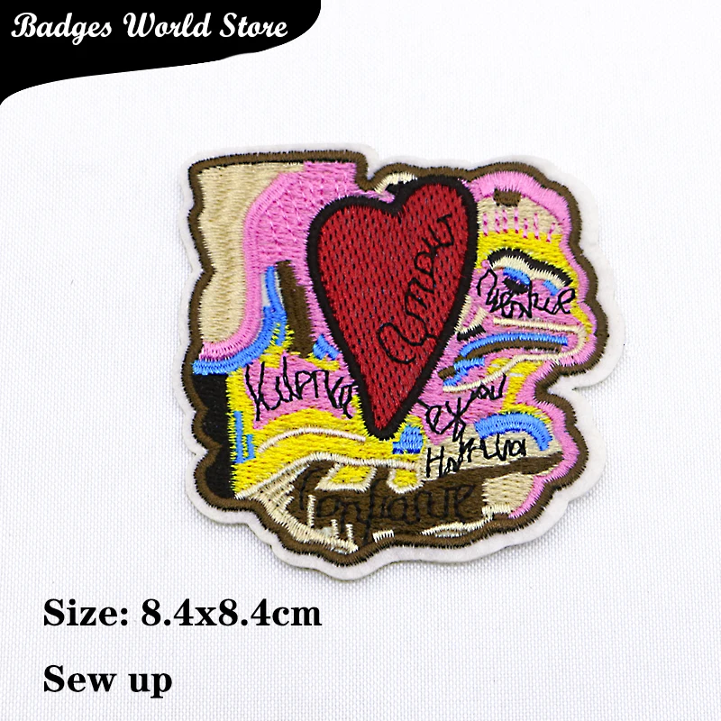 High-end Spacecraft Heart-shaped Sun Chenille Icon Embroidery Applique Patches For Clothing DIY Iron on Badges on the Backpack