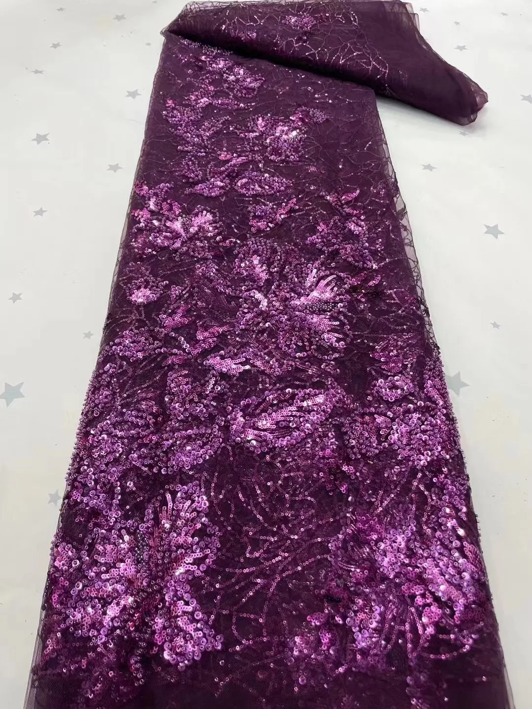 Purple no. 1 Tulle Wedding Elegant London African Sequin Couture  Embroidery Lace Fabric for Occasion /Sawing  Bridal Dress