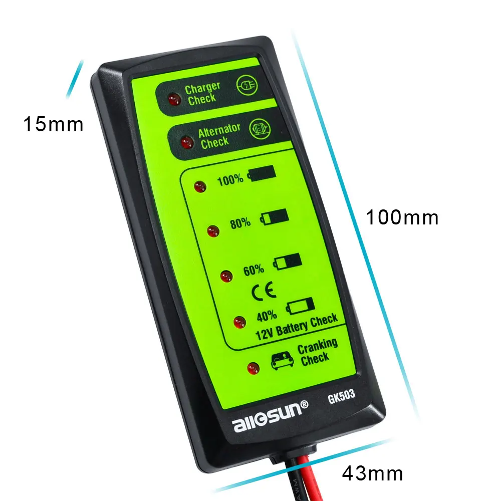 Mini 12V Automotive/ Car Battery Tester Charger/ Alternator/ Cranking Check with 6-LED Display Easy to Use All-sun GK503